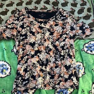 J. Jill Black and Cream Floral Short Sleeve Top